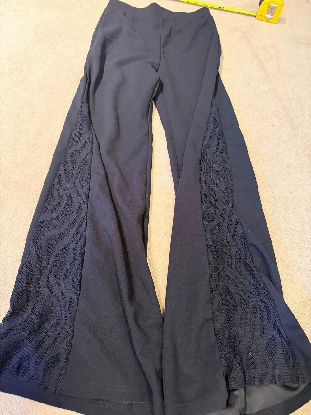 SHEIN Black Wide Leg Pants Women Size S Small Lace Side Panel Stretch Trousers